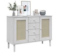 MGH - TOP Buffet de rangement - Cabinet/Commode Bois - SENJA aspect rotin blanc 112x40x80cm bois massif de pin LV1037