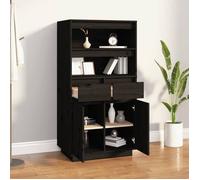 MGH - TOP Haut Armoire Vaisselier - Buffet Pour Salon/Bureau - Noir 60x40x116,5 cm - Bois massif de pin LV1646