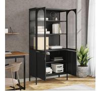 MGH - TOP Haut Armoire Vaisselier - Buffet Pour Salon/Bureau - noir 90x40x180 cm - verre et acier LV1613