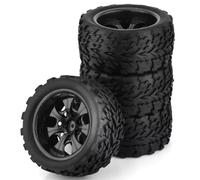 MGHGFYTAS RC Roues De Voiture Compatible avec HSP 94111 94108 94188 1:10 pour Monster Truck 4 Pièces RC Pneus en Caoutchouc Plastique Pneu Jante Pièces De Rechange(Black)