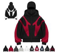MGHN Cagoule à Capuche avec Fermeture éclair, Coupe-Vent d'hiver for Homme, Cagoule à Double Capuche en Polaire avec Fermeture éclair et Masque(Black Red,S)
