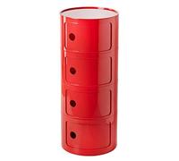 MGHRUE Table De Chevet avec Tiroirs Et Porte Coulissante - Table De Chevet Ronde avec Rangement pour Chambre, Salon Ou Salle De Bain - Table D'appoint Moderne avec Coffre en Plastique,Rouge,4tier