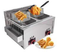 MGHRUEWH Friteuse À Gaz, Double Cylindre 10 L X 2, en Acier Inoxydable, pour Poulet, Frites, pour Restaurant Commercial - Cuve Professionnelle avec Panier - Idéale pour La Cuisine Familiale