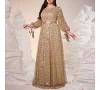 Mgiacy,Nouvelle Arrivée Grande Taille,Col Rond,Paillettes,Élégant,Robe de Soirée Grande Taille,Ceinture,Transparence,Lacets,Manches Lanternes,Mousseline Mariage Fête 0XL,1XL,2XL,3XL,4XLUnicoloreTissu 