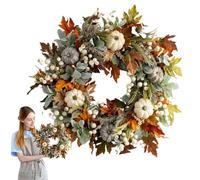 Mgichoom Couronne murale d'automne | 45 cm Couronne décorative d'automne | Couronne de porte en rotin artificiel citrouille feuille d'érable baies automne Couronne murale comme porte fenêtre