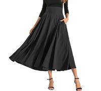 MGizo DtiSpectrum Jupe Midi Trapèze pour Femme - Jupe Longue Plissée Taille Haute avec Fente et Nœud Papillon, Jupe Évasée Fluide et Soyeuse Vintage de Couleur Unie