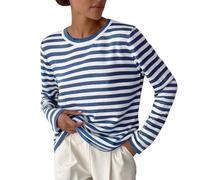 MGizo DtiSpectrum Pull Rayé Décontracté Classique Ample pour Femme avec Col Rond, Manches Longues, Pull Léger, T-Shirt Marin Tricoté Breton