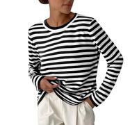 MGizo DtiSpectrum Pull Rayé Décontracté Classique Ample pour Femme avec Col Rond, Manches Longues, Pull Léger, T-Shirt Marin Tricoté Breton