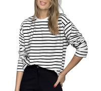 MGizo DtiSpectrum T-Shirt Rayé à Manches Longues pour Femme - T-Shirt Classique Ample et Extensible avec Col Ras du Cou, T-Shirt Basique en Coton