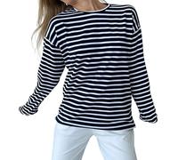 MGizo DtiSpectrum T-Shirt Rayé à Manches Longues pour Femme - T-Shirt Classique Ample et Extensible avec Col Ras du Cou, T-Shirt Basique en Coton