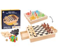 MGM Games - 3 Jeux en 1 Jeu de Dames, Jeu d'Échecs et Petits Chevaux - Jeu de Société - 140713-2 à 6 Joueurs - Jeu de Plateau - Famille - Jouet Enfant - Cadeau - 30 cm x 30 cm - À partir de 6 Ans