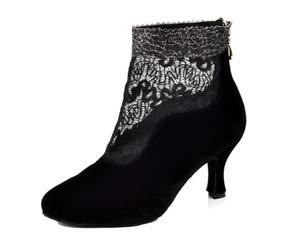 MGM-Joymod Bottines à talons pour femmes - Avec fermeture éclair - Pour salsa, tango, danse latine moderne - Pour soirée de remise des diplômes, mariage, Talon noir de 7 cm., 38.5 EU