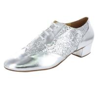 MGM-Joymod Chaussures de Danse Latine à Lacets pour Homme - Style Classique et Tendance à Bout fermé - Salsa Tango Samba Jazz Rumba - pour Salle de Bal, Argent 4,5cm Talon, 40.5 EU