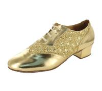 MGM-Joymod Chaussures de Danse Latine à Lacets pour Homme - Style Classique et Tendance à Bout fermé - Salsa Tango Samba Jazz Rumba - pour Salle de Bal, Doré 4,5cm Talon,44.5 EU