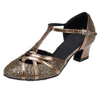MGM-Joymod Chaussures de Danse pour Femme Bride en T Bout fermé Paillettes Synthétiques Soirée de Mariage Tango Salle de Bal Moderne Amérique Latine, Marron Talon de 5 cm, 40.5 EU