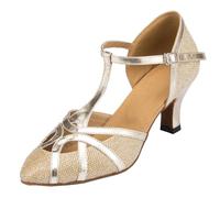 MGM-Joymod Chaussures de Danse pour Femme Bride en T Bout fermé Paillettes Synthétiques Soirée de Mariage Tango Salle de Bal Moderne Amérique Latine, doré Talon de 6 cm,36 EU