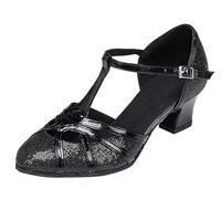 MGM-Joymod Chaussures de Danse pour Femme Bride en T Bout fermé Paillettes Synthétiques Soirée de Mariage Tango Salle de Bal Moderne Amérique Latine, Talon Noir pailleté de 5cm,40.5 EU