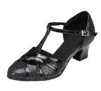 MGM-Joymod Chaussures de Danse pour Femme Bride en T Bout fermé Paillettes Synthétiques Soirée de Mariage Tango Salle de Bal Moderne Amérique Latine, Talon Noir pailleté de 5cm,39.5 EU