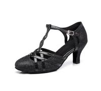 MGM-Joymod Chaussures de Danse pour Femme Bride en T Bout fermé Paillettes Synthétiques Soirée de Mariage Tango Salle de Bal Moderne Amérique Latine, L322 Noir Talon de 6cm,42 EU