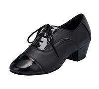 MGM-Joymod Hommes Mode Confortable Lacets Chaussures en Cuir Bout Rond Tango Jazz Rumba Ballroom Latin Moderne Chaussures de Danse, Noir Talon 4.5cm, 42.5 EU