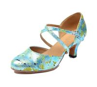 MGM-Joymod Sandales de danse latine à bout fermé pour femme Motif floral, Talon turquoise de 6 cm, 37 EU
