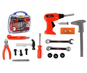 MGM, Les Pros du Bricolage - Boite À Outils - Bricolage - Jeu d'Imitation - Travaux - Construire - Jouet Enfant - Mallette - À Partir de 4 Ans, 092255, Orange - Plastique, 17 Pièces