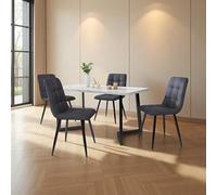 MGMYM Lot de 4 chaises de Salle à Manger rembourrées avec Dossier Haut et Design en Velours hollandais avec Pied en métal pour Salle à Manger, Salon et Salle de réception (A Gris, Lin, 44x41x86cm)