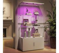 MGMYM Vitrine sur pied en verre avec LED - 78,5 x 35 x 164 cm - 4 couches et 2 portes verrouillables - Armoire en bois et verre - Armoire sur pied - Bibliothèque pour salon, bureau (Blanc-A, LED Pat