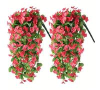 Mgonwl 2pcs Fleurs suspendues, Plastique de 20 Pouces Fausse Plante Suspendue, vignes de la Rose Rouge Rose vignes Fleurs artificielles pour Le Porche Jardin