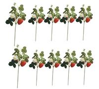 Mgonwl Plante de Fraise Artificielle 10pcs 10.24 Pouces Simulation Faux Fraises avec Feuilles et 2 têtes Décor de Fruits Soie décoratifs pour Restauration fête à Domicile