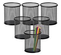 Mgood 6 PCS Pot a Crayon Bureau, Rond Pot a Crayon en Métal Mesh Multifonction, Porte Stylo idéal pour organiser stylos, pinceaux et accessoires de maquillage, Noir