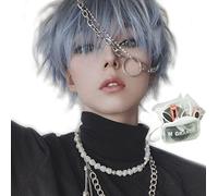 MGRANDE Perruque de qualité supérieure 【Produit actif top styliste】 Lot de 6 pièces de ligne de couleur intérieure pour homme, perruque originale courte et petit effet de visage (gris à mailles bleues