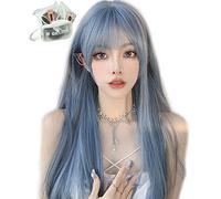 MGRANDE Perruque Premium Line 【 Active Top Stylist Produit】 Lot de 6 pièces - Ligne de couleur intérieure - Perruque originale semi-longue pour femme - Effet petit visage (bleu - Maillage DY47A)