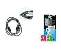MGS33 Lot CABLE CHARGEUR USB RENFORCÉ METALLIQUE compatible téléphone I.SE 5S 5C 5 NOIR + VERRE TREMPE téléphone I5/SE/5C