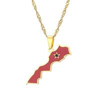 Mgutillart Collier avec pendentif carte du Royaume du Maroc en acier inoxydable, Acier inoxydable, Pas de gemme