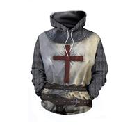 Mgyfady Knights Templiers Armor Sweat à Capuche croisé Vintage médiéval Knight Sweatshirt Cosplay Costumes, Gris Pastel, Medium