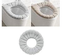 MH Coussins de Siège de Toilette 2PCS Tapis de Siège de Toilette Universel en Tissu Extensible Beige et Gris