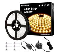 MH Kit de bandes lumineuses LED à intensité variable de 5 m, ruban lumineux 12 V, 300 2835 LED, ruban blanc chaud 3000 K de 5 m avec adaptateur d'alimentation, bandes lumineuses pour dessous de lit,