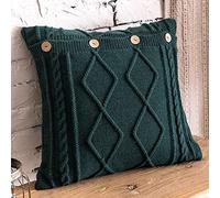 MH MYLUNE HOME Housses de Coussin avec Fermeture à Boutons, Jolies Housses décoratives tricotées pour canapé, (45 x 45 cm), Vert forêt