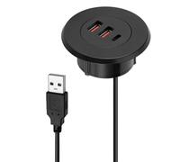 MHADBKH Adaptateur USB de bureau avec trou d'œillet de montage pour bureaux, adaptateur USB rond de type C intégré pour bureau à domicile avec deux connecteurs femelles