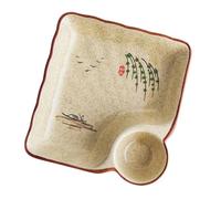 MHADBKH Assiette de service carrée en céramique émaillée facile à nettoyer avec compartiment à vinaigre pour raviolis Dim Sum Plateau de rangement de cuisine