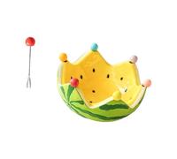 MHADBKH Bol à fruits coloré en forme de pastèque avec 6 fourchettes en acier inoxydable, vaisselle de fête pour dessert, collations, grand bol de service