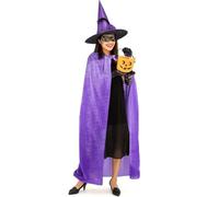 MHADBKH Cape de sorcière pour femme, chapeau demi-voile, gants longs, accessoire de costume d'Halloween pour cosplay, chapeau de sorcière pour adulte