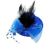 MHADBKH Chapeau bibi pour fille avec plumes et paillettes, bleu, taille unique