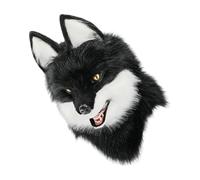 MHADBKH Chapeau de loup réaliste en peluche pour Halloween et fête, école, jeu, accessoire de costume