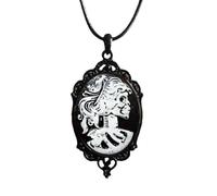 MHADBKH Collier avec pendentif gothique en forme de tête de mort camée avec cadre noir et styles vintage pour les amateurs de mode uniques