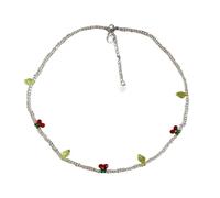 MHADBKH Collier de perles style printemps coréen avec marguerites et cerises - Collier de perles colorées - Collier ras du cou réglable - Accessoire de rendez-vous et de nuit, Cherries, Perles, Pas de