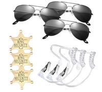 MHADBKH Costume d'agent secret avec lunettes noires, oreillette et badge pour Halloween - Costume de garde de sécurité pour adulte et enfant, 3 verres 3 bouchons d'oreille, taille unique