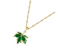 MHADBKH Élégant collier avec pendentif en forme de feuille d'érable avec incrustation verte pour les femmes à la mode à la recherche de bijoux inspirants de la nature, Acier inoxydable, Pas de gemme