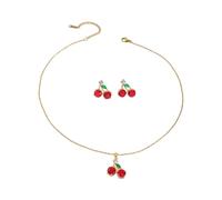 MHADBKH Ensemble de bijoux en zircon rouge élégant collier et boucles d'oreilles en forme de fruits pour femme